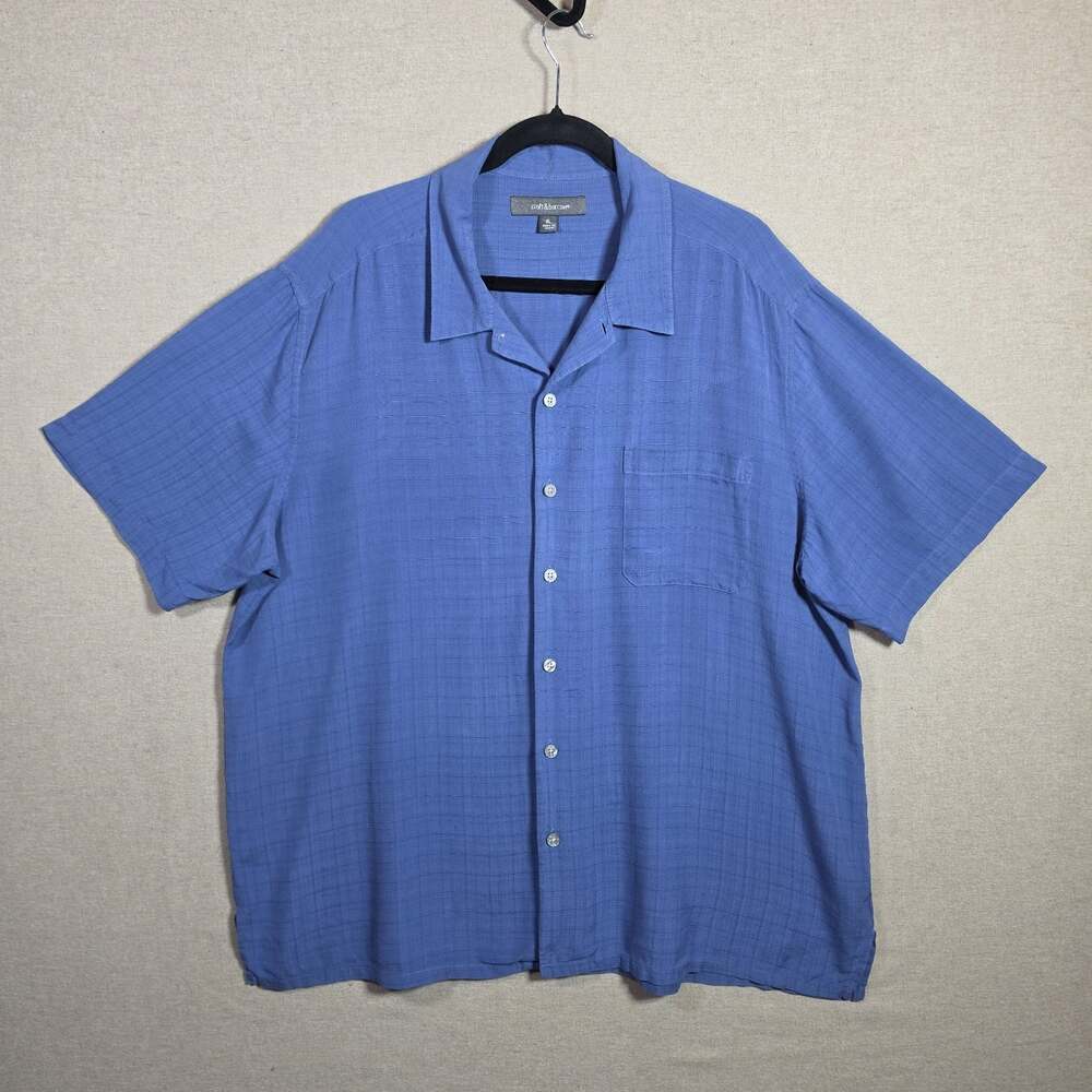Croft & Barrow Mens Silk Camp Shirt XL Blue Textured Short Sleeve Button Down